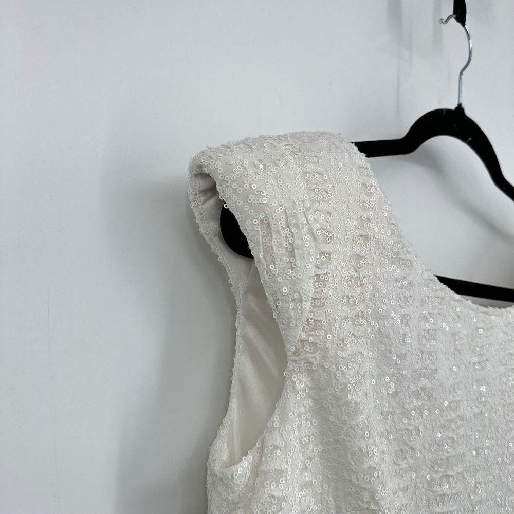 NWT ALBERTO MAKALI White Sequin Cap Shoulder Pad Scoop Sheath Mini Dress 12 - Picture 8 of 10